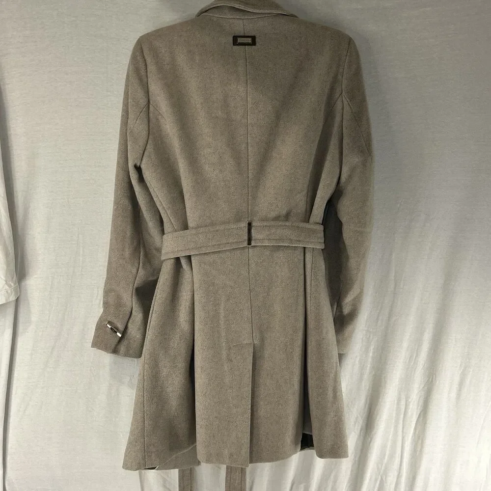Calvin Klein Womens Wool Blend Belted Tan Wrap Coat Size Medium - Picture 9 of 11
